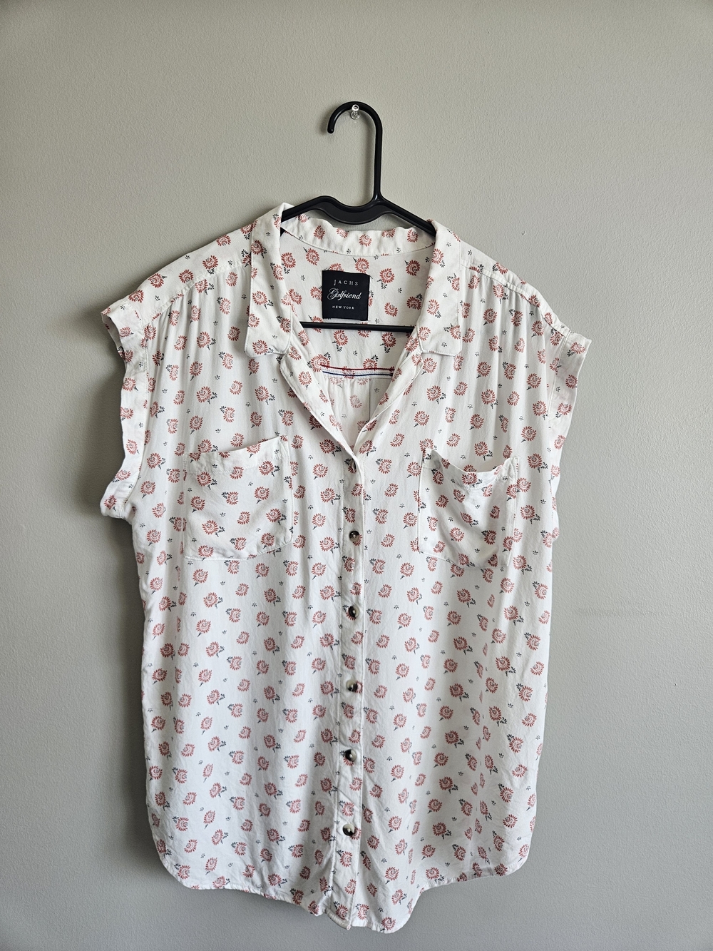 JACHS Girlfriend White Button-Down Shirt with Pink Floral Print